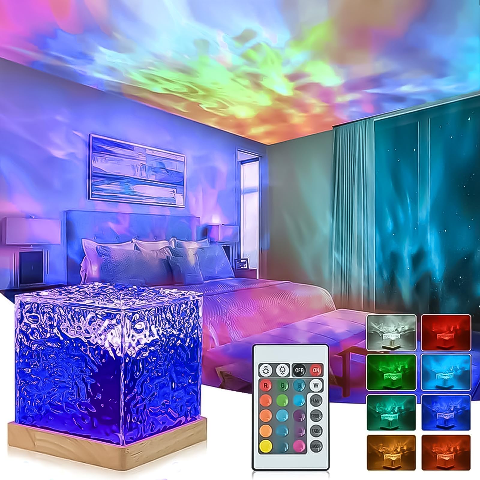 

LKCCTK Water Pattern Lamp Night Light 16 Color Conversion USB Powered Brightness Adjustment with Remote Control Rotating Water Ripple Night Light