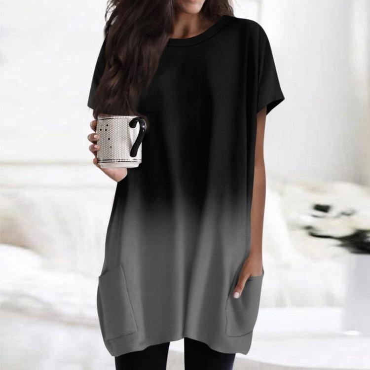 Regular Fit Women T Shirt Short Sleeves Round Neck Pocket Print Tops