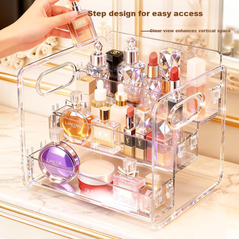 Bingyou Transparent Acrylic Cosmetic Storage Box Desktop Makeup Organizer Staircase Perfume Rack