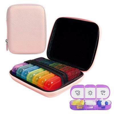 7-Day Weekly Pill Organizer with Zippered PU Pouch Vibrant Rainbow Design Portable Medicine Storage for Vitamins Fish Oil