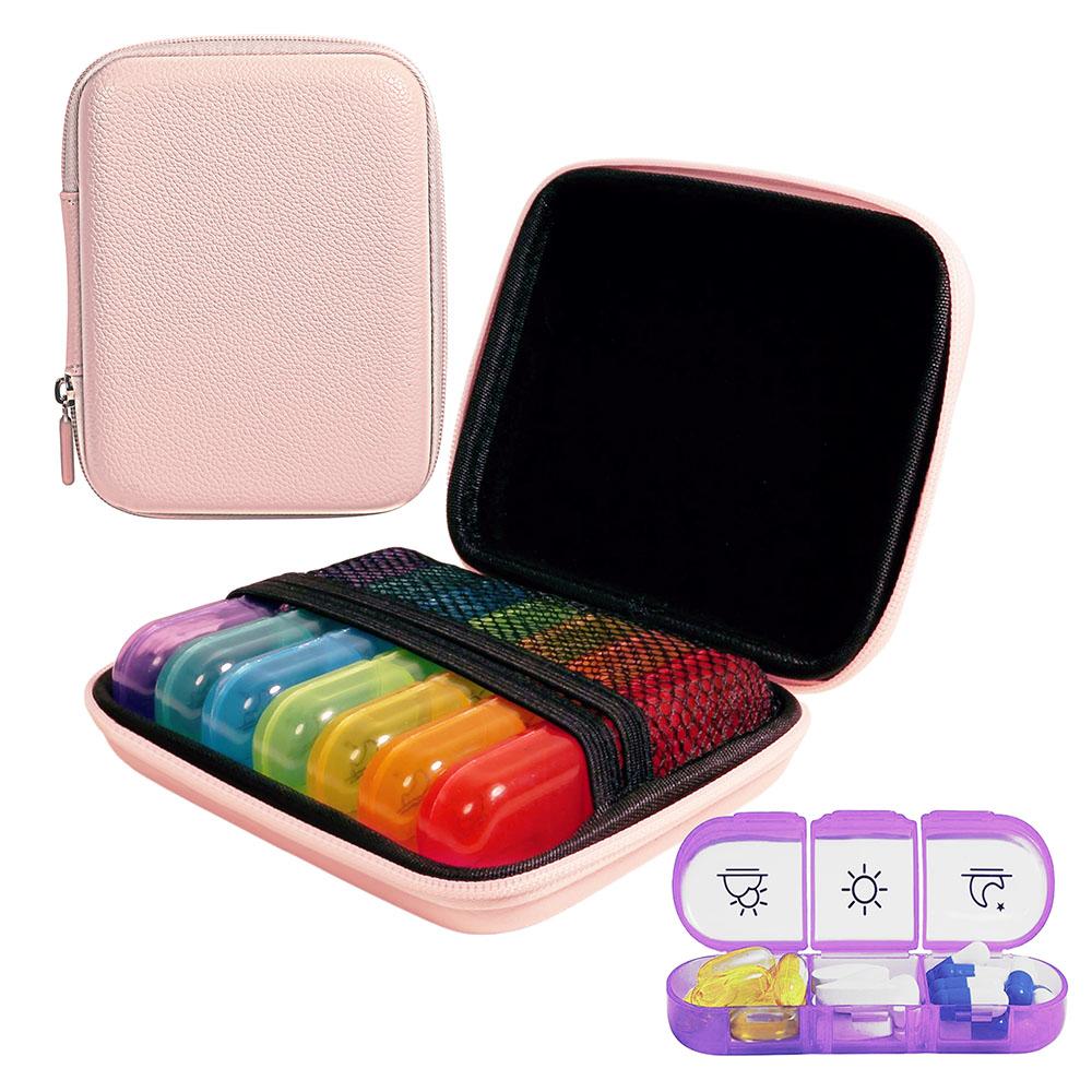 

7-Day Weekly Pill Organizer with Zippered PU Pouch Vibrant Rainbow Design Portable Medicine Storage for Vitamins Fish Oil