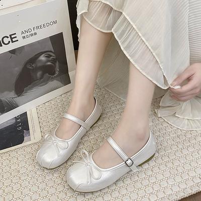 Koreaanse versie vierkante neus strik Mary Jane schoenen dames 2025 lente nieuw veelzijdig lage mond enkellaarsjes zachte zool comfortabel damesschoenen