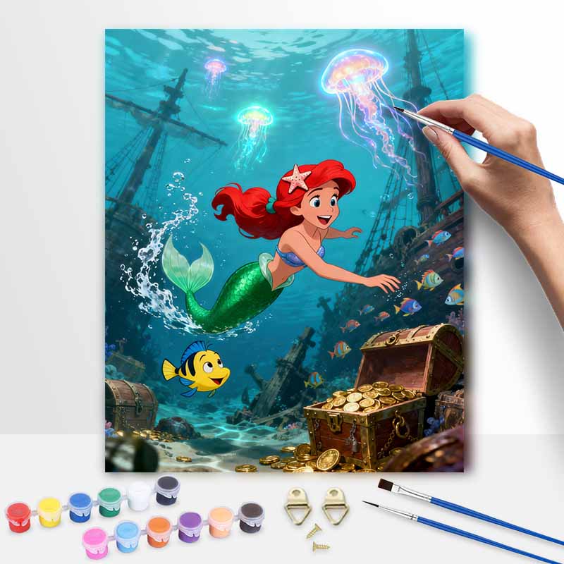 Disney Digital Oil Painting Diy Oil Painting Hand Painting Mermaid Underwater Treasure Living Room Bedroom Decoration Painting