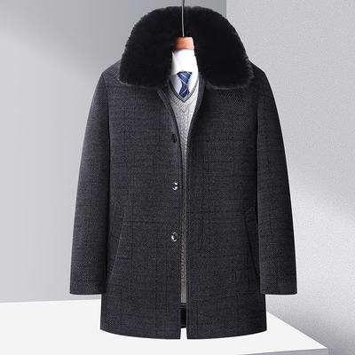 Autunno e Inverno Nuovo Cappotto in Ciniglia da Uomo Business Casual Pile Ispessito Papà Pacco Staccabile Collo in Pelliccia Cappotto