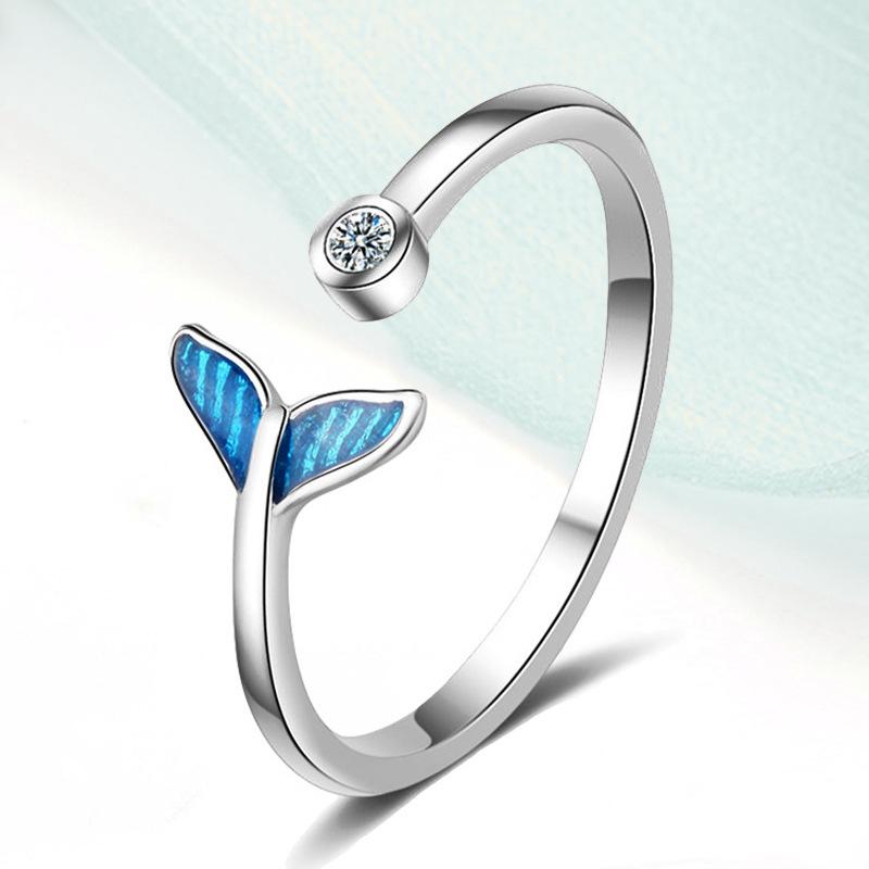 Buyee 925 Sterling Silver Sweet Ring Finger Blue Mermaid Simple Ring for Woman Girl Excellent Fashion Party Jewelry Circle