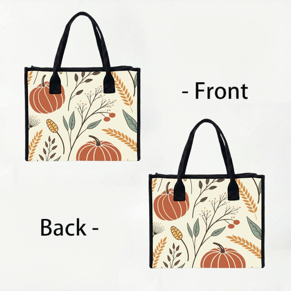 Fall Pumpkin Printed Tote Bag Casual Daily Use Portable Large Capacity Fashion Handbag