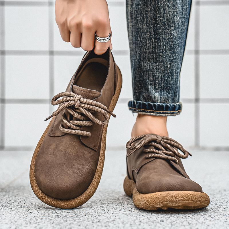 Men’s Retro Short Boots Shoes Fashion Casual Driving Shoes Black Brown Wide Head Shoes Plus Size