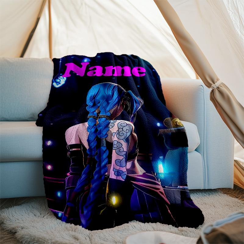Personalized Custom Name Blanket - League of Legends Jinx Print Design,Blanket for Sofa,Bed,Travel,Camping - Soft and Warm, Great Gift