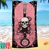 Pink Skull Collection Digital-printed Polyester Superfine Fiber Double-sided Fleece Beach Vacation Bath Towel, Beach Towel
