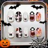 24Pcs Halloween Press on Nails Short Oval Fake Nails with Ghost Pumpkin Design Almond Cute Halloween Nails Press ons Gel Acrylic Glue on Nails