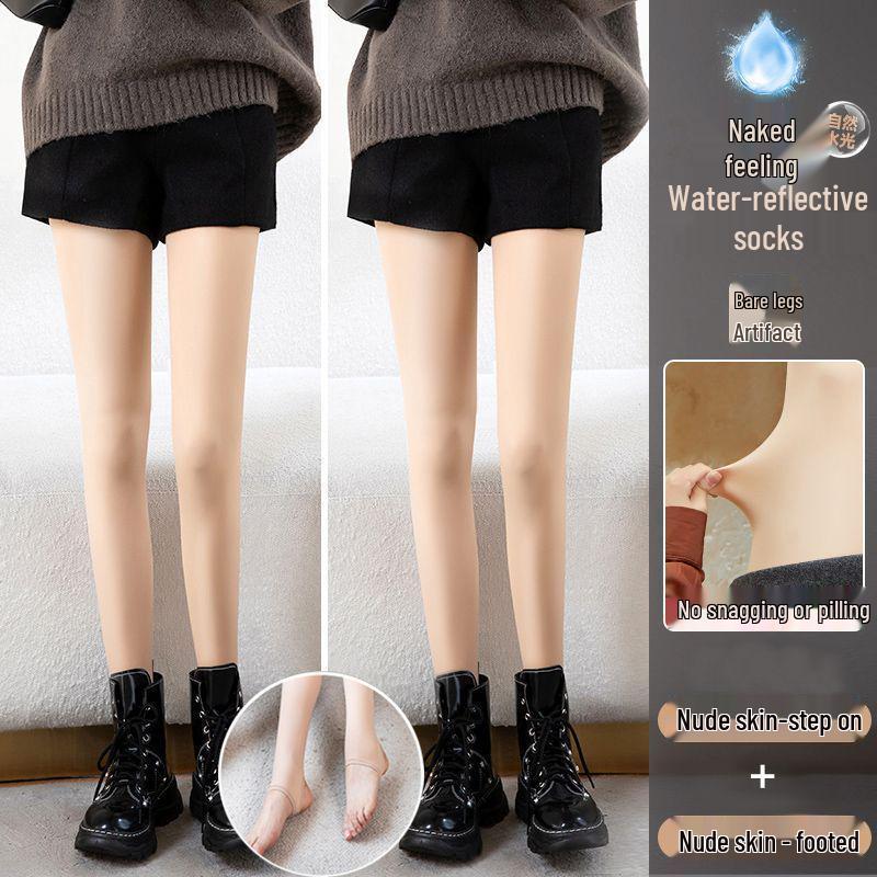 Waterlight High Waist Fleece-Lined Nude Stockings for Women - Thick, Natural Flesh Color Pantyhose for Spring, Autumn, Winter