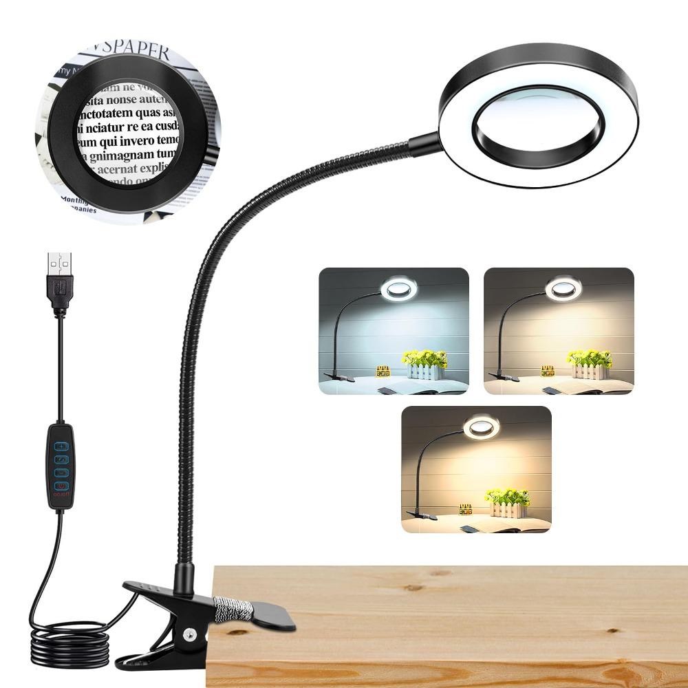 360°Flexible Gooseneck Magnifier with Light 3 Modes Dimmable Lighted Desk Lamp  Electronics Repair