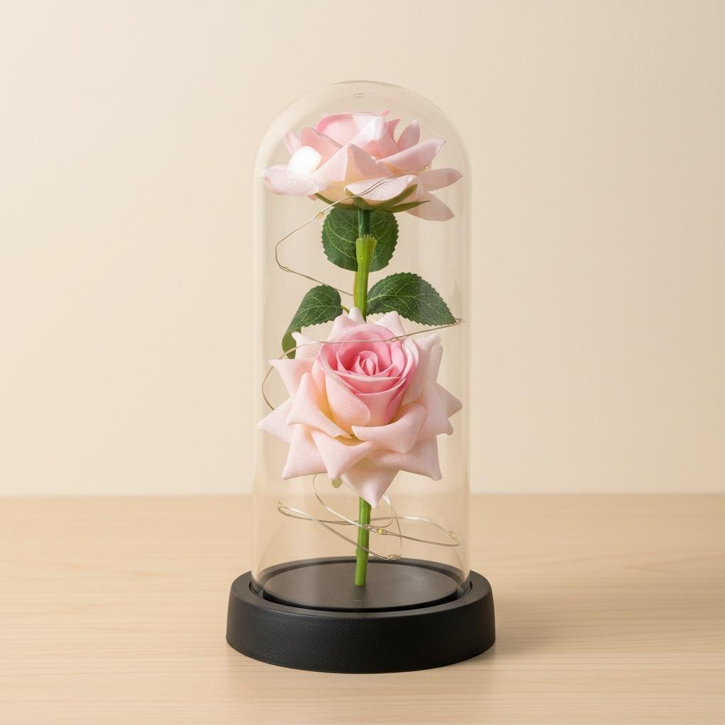 1 Artificial Rose Eternal Flower Glass Cover Creative Bouquet Mother's Day Small Gift Valentine's Day Gift High Sense
