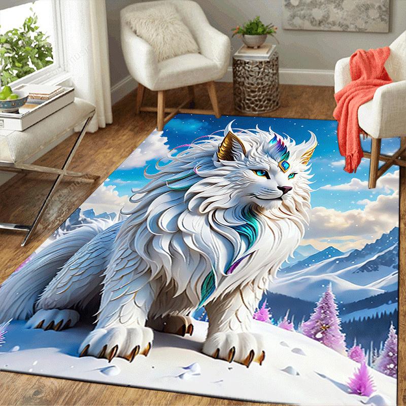 1pc White Lion Print Design Area Rug - Soft, Anti-Slip, and Durable Gaming Room Decor for Bedroom