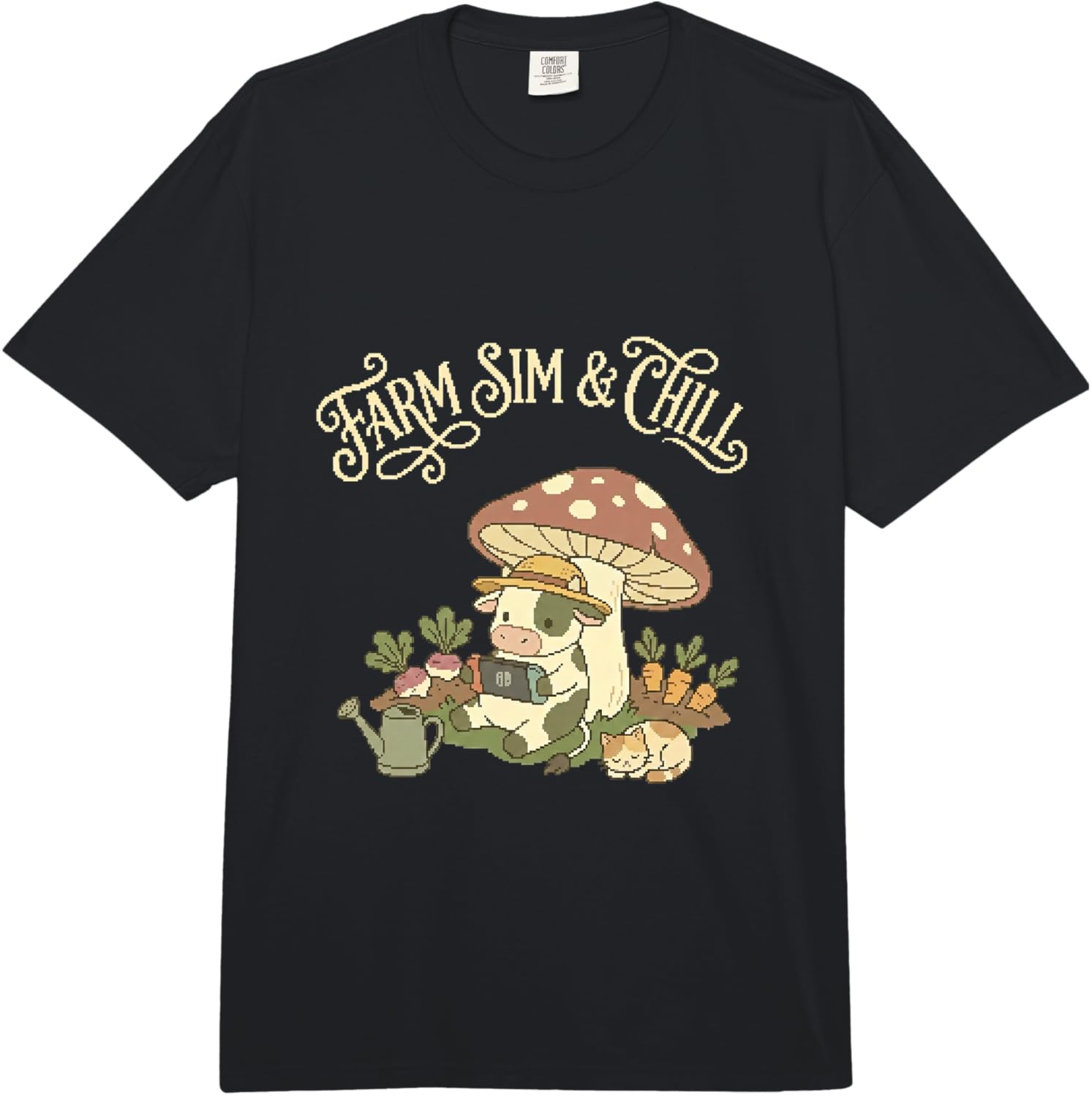 

Farm Sim and Chill Kawaii Cow Gamer Pixel Art Comfort Colors Adult Heavyweight T-Shirt 5XL різнокольоровий