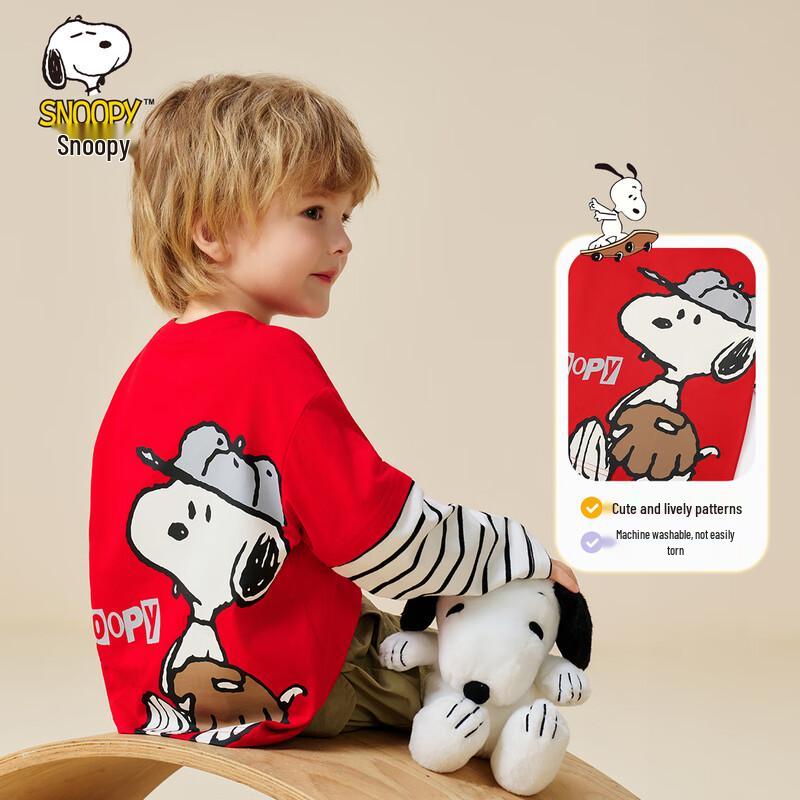 Snoopy Boys' Baseball Boy Faux Two-Piece Long Sleeve T-Shirt