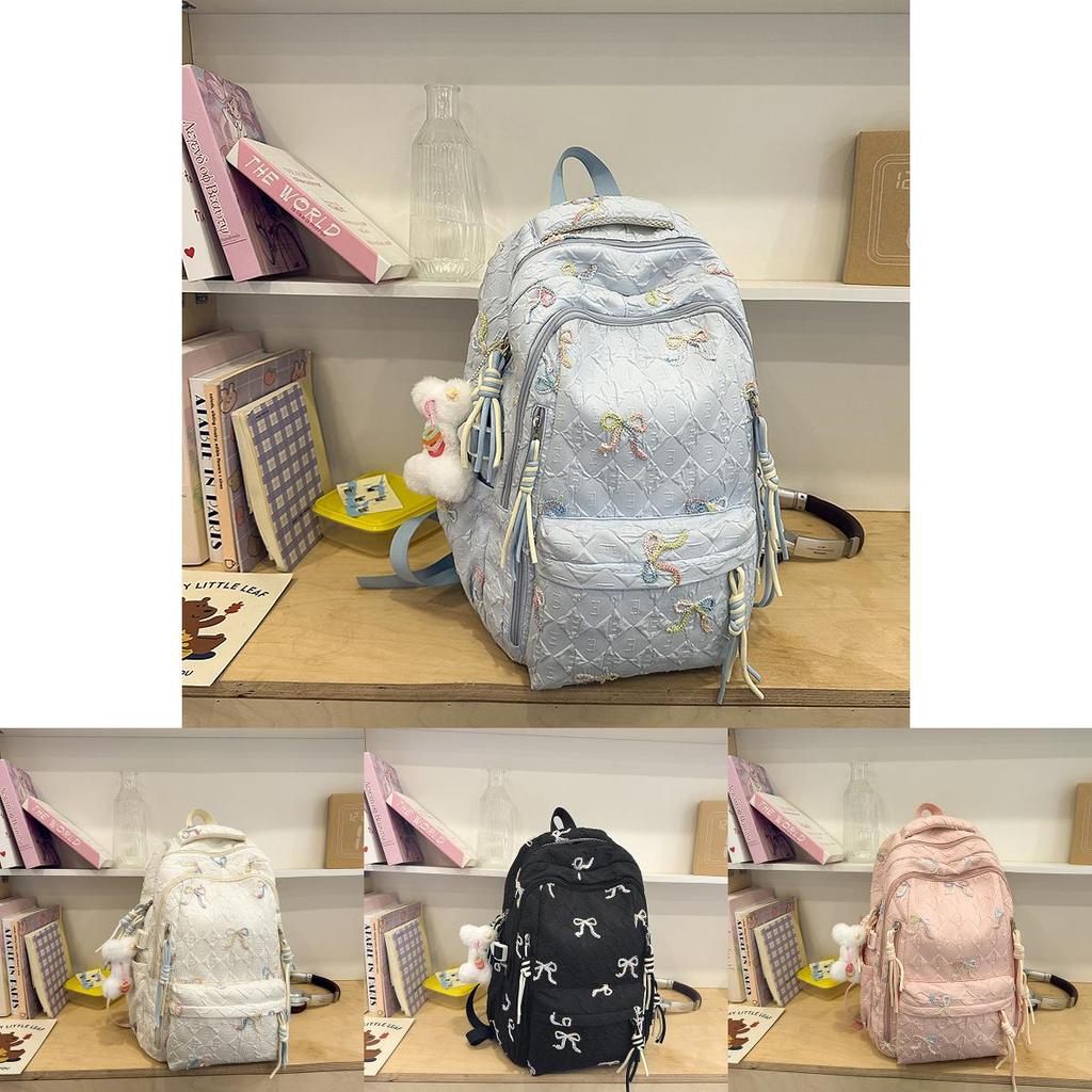 Lightweight Candy Color Dual Shoulder Bag With Nylon Material And Spacious Capacity For Students