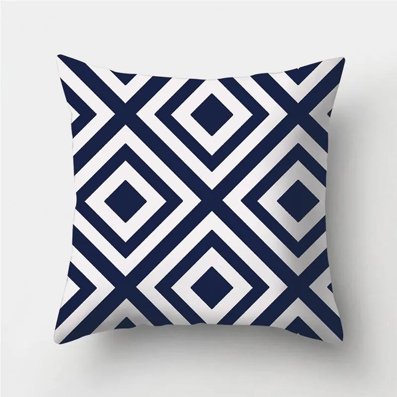 Dark Blue Geometric Pattern Decorative Pillowcase Bedding Home Decoration Cushion Pillowcase