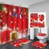 Santa Christmas Shower Curtain Set Bath Mat Anti -Slip Carpet Bathroom Partition Waterproof Home Decoration Cortinas Para Ba ñO