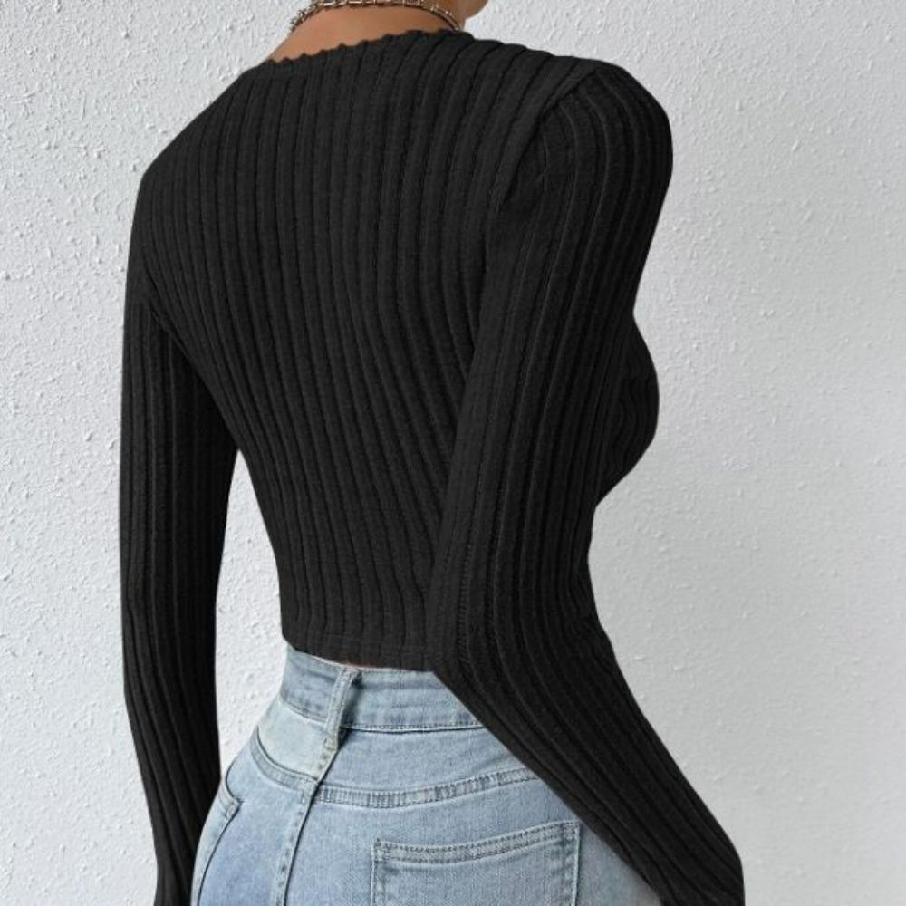 IHUASU Women's Fall Short Spice Deep V-Neck Slim Sexy Long Sleeve T-Shirt