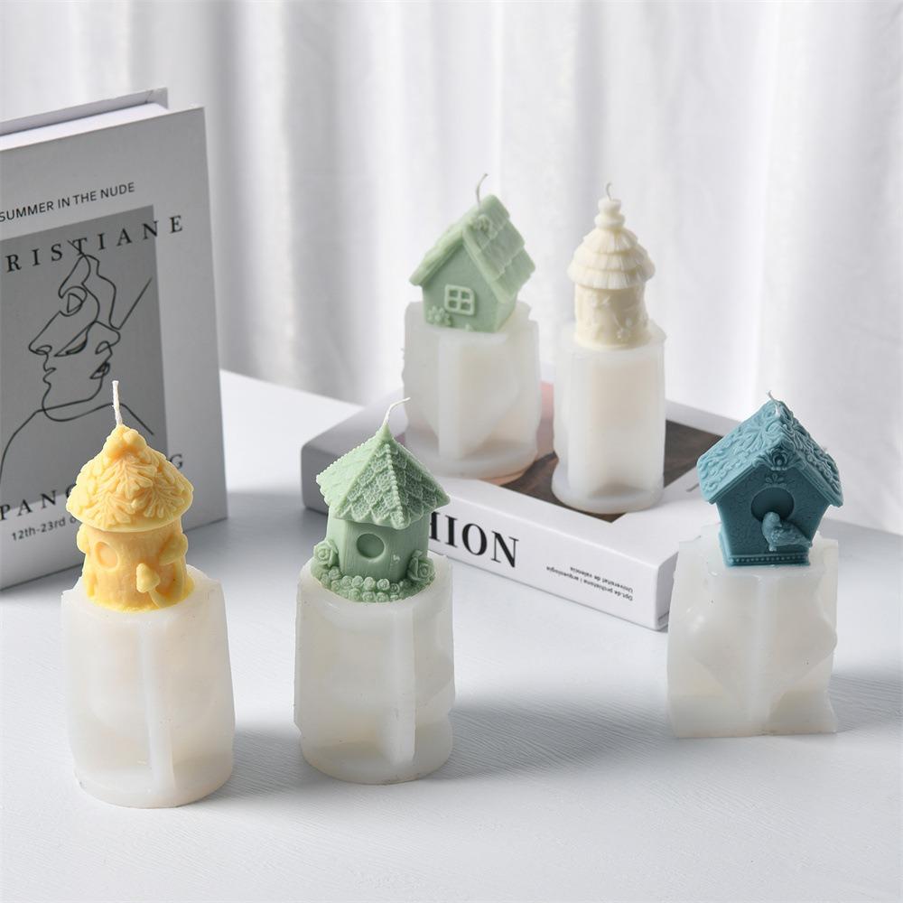 Small House Candle Mold Grass House Rose House Aromatherapy Gypsum Dropping Decoration Silicone Mold