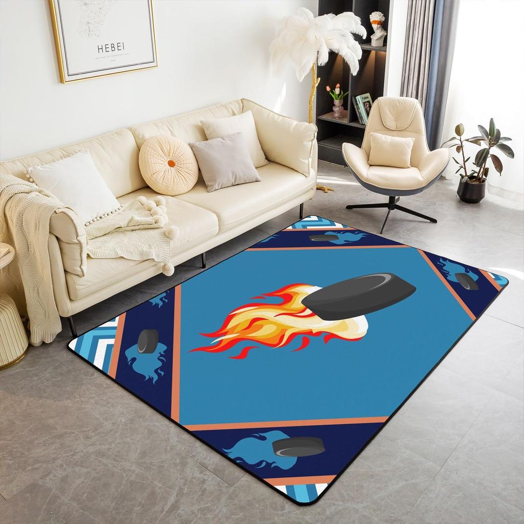 Soft Ice Hockey Carpet Rug for Boys Teens Winter Sport Indoor Floor Mat Bedroom Living Room Doormat