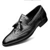 Fashion British Style Men's Luxury Brand Comfortable Business Fringe Leather Shoes Spring New Item Crocodile Leather Carved Oxford Shoes