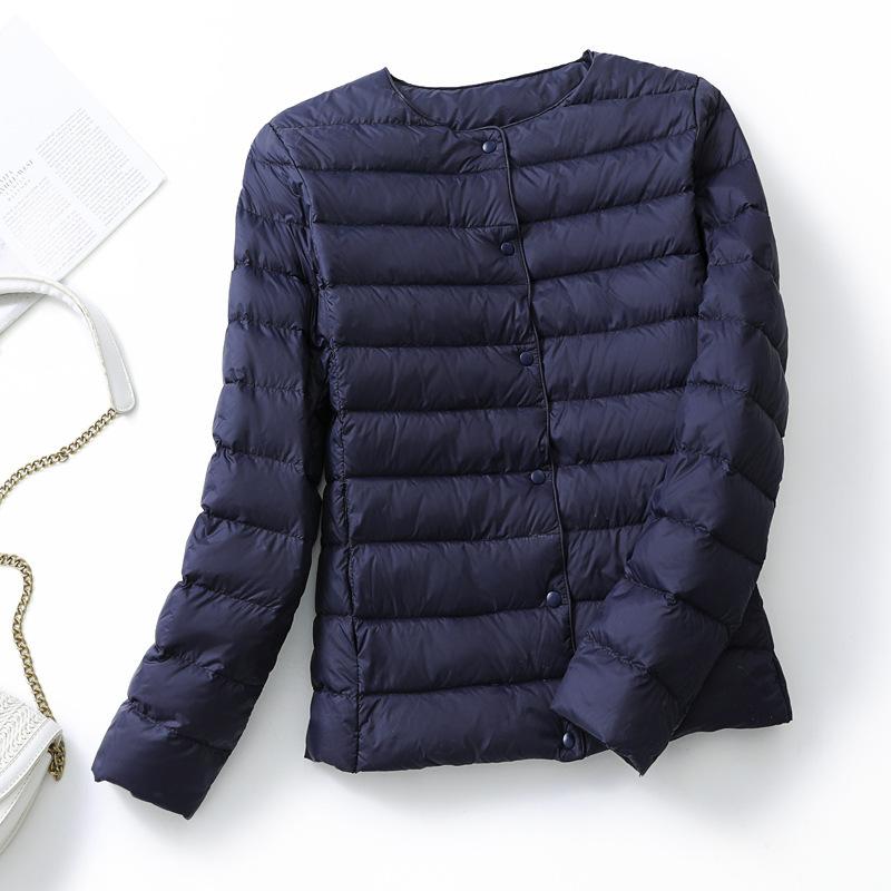 Down Jacket Women's Light and Thin Short Round Neck Long-sleeved Korean Version Large Size Slim V-neck Jacket