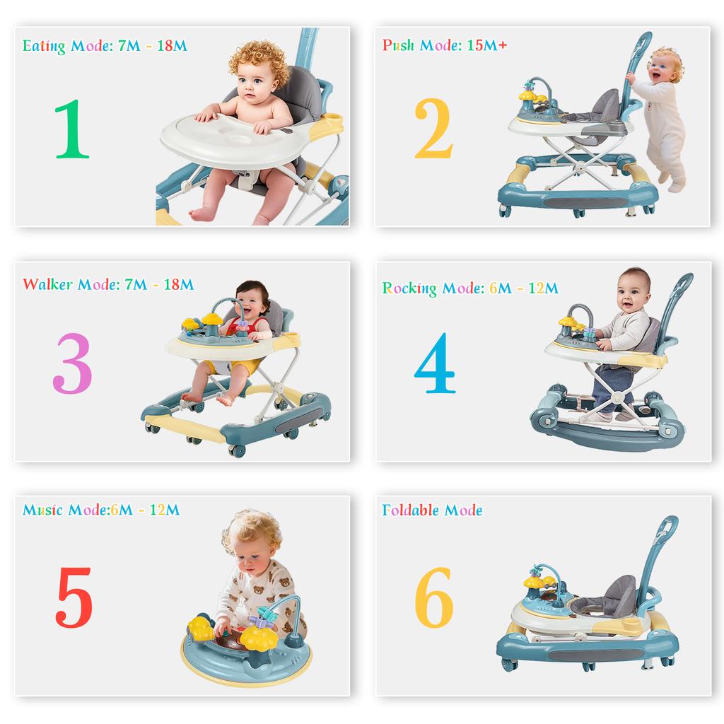 Baby Multi-Functional Comfortable Walker With Awning Anti-Rollover Baby Walker Can Sit Adjust And Shake The Walker For Boy Girls