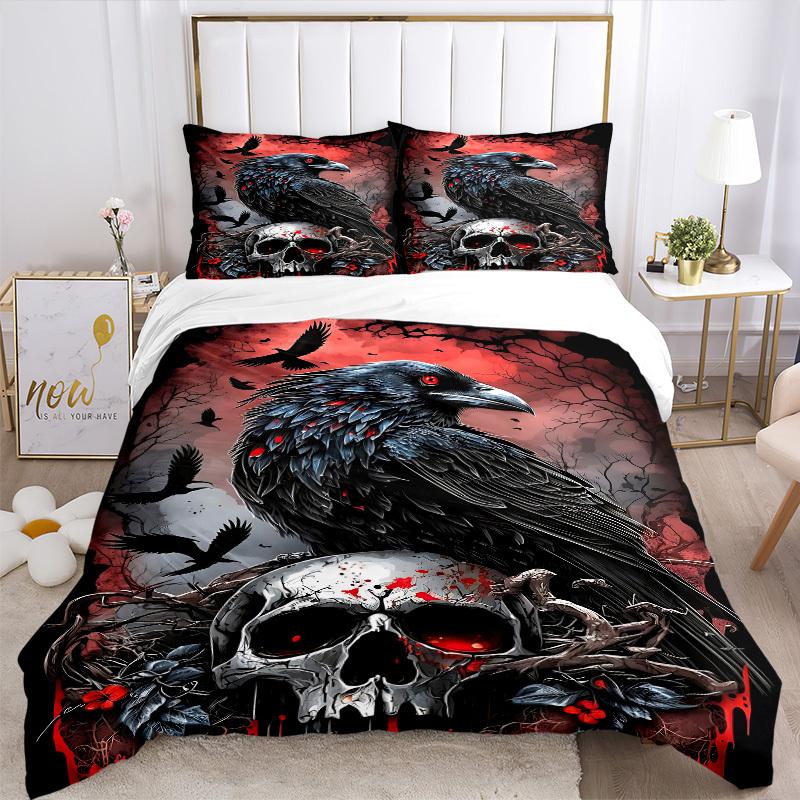 3pcs Raven Skull Artwork Bedding Set. Soft and Comfortable with No Core Included (1x Duvet Cover + 2x Pillow Covers) yy251009251