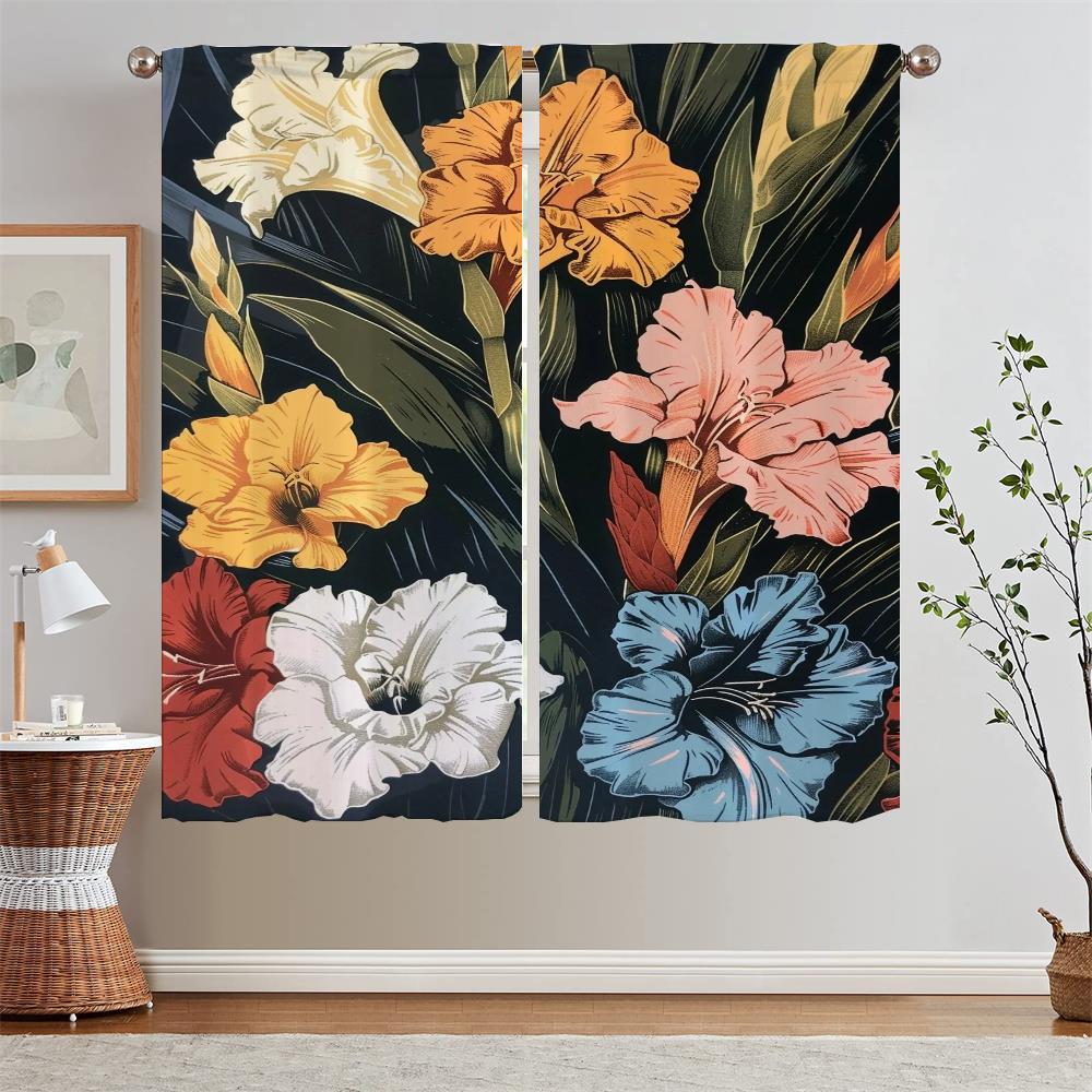 Gladiolus Pink Curtains for Living Room Tentacles Blackout Window Sheer Curtains 2 Pcs Set Curtain Bedroom Decoration Blind the