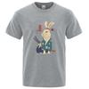 Cotton Blend Short Sleeve Tee Japanese Ukiyoe Samurai Rabbit Print Casual Streetwear Unisex Summer Top Gift For Lovers Unisexunisex