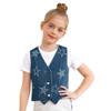 Girls Shiny Rhinestone Stars Denim Vest Buttons Sleeveless Jacket Asymmetrical Waistcoat Birthday Party Top