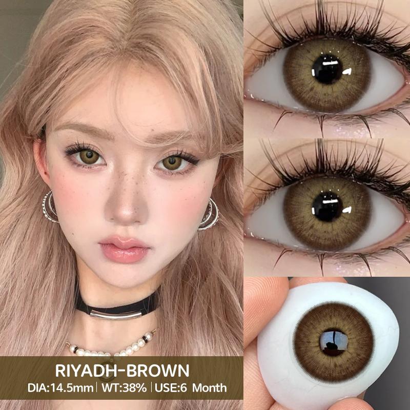 AMARA 1 Paar Braune Naturfarbene Kontaktlinsen für Augen RIYADH Serie Weichlinsen Koreanisches Augen-Make-up Mode Blaue Farblinsen
