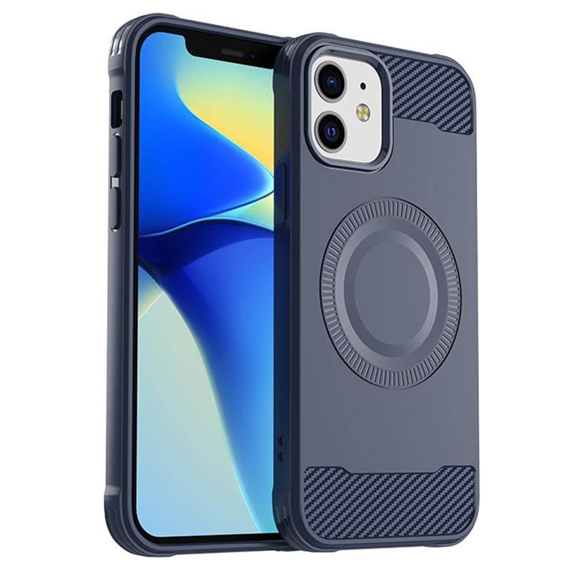 

For iPhone 12 TPU Case Carbon Fiber Texture Phone Case Compatible with MagSafe Blue