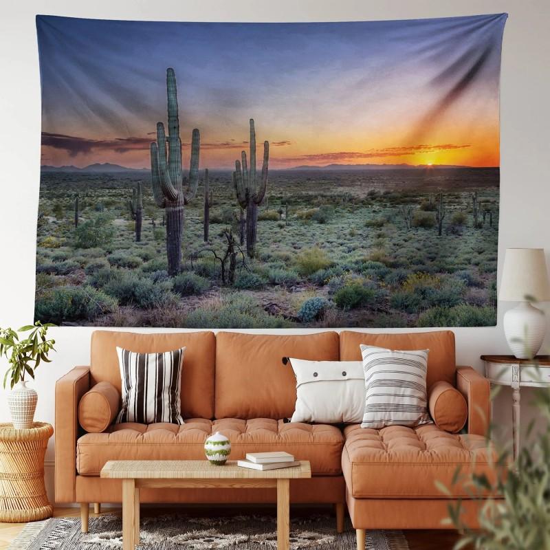Desert Cactus Sunset Wall Tapestry Southwest Landscape Print Wall Hanging for Bedroom Living Room Home Decor 100X70CM