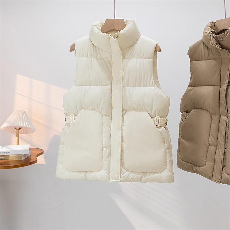 Down Vest for Women Winter Large Pockets High Collar Windproof Warmth Sleeveless Tops Vest Oversize Thickened Casual Vest