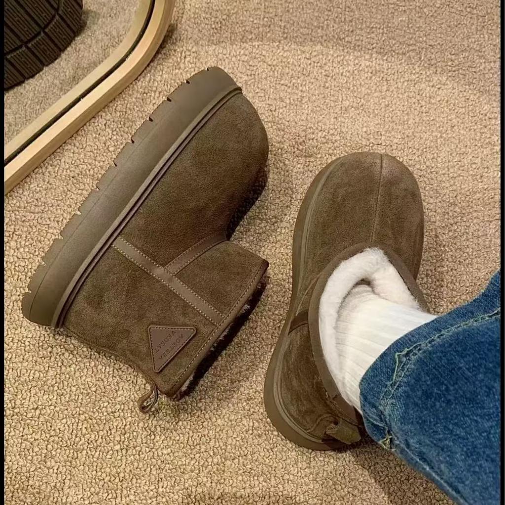 Women's Fashion Lightweight Height-enhancing Soft Sole Winter Warm Fur One Snow Boots Velvet Lined Non-slip Casual Sports Cotton Boots