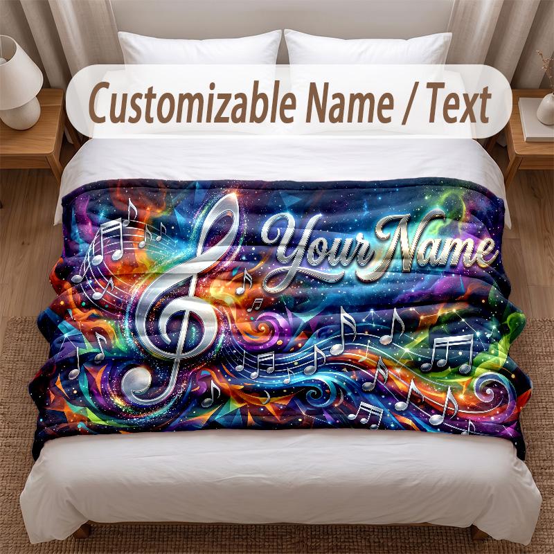 Music General Theme Soft Blanket Personalized Custom Name Text Print Warm Blanket Home Sofa Bedroom Decor