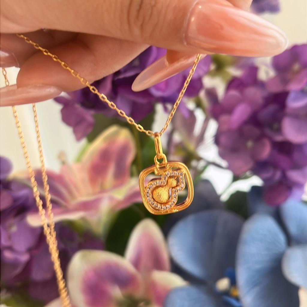 Double-Sided Square Rotating Gourd Necklace Pendant, National Style Light Luxury Design Sense Retro Item Decoration