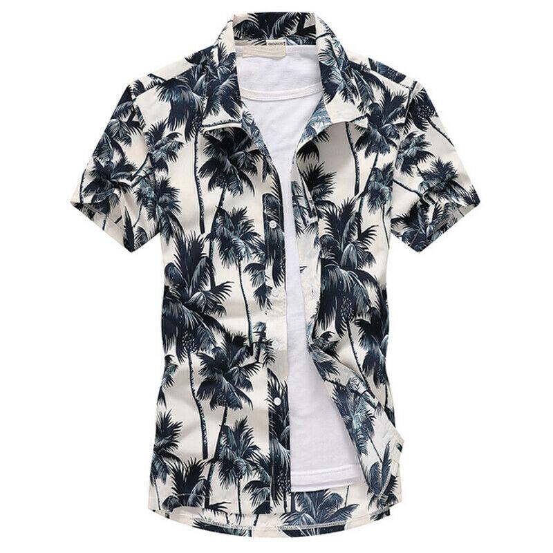 BYWX Men Plus Sized Hawaiian Short Sleeve Beach Printing Button-Front Shirts BYWX Men Plus Sized Hawaiian Short Sleeve Beach Printing Button-Front Shirts