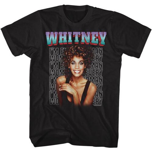Whitney Houston Whitney Every Woman Stacked Black Adult Unisex T-Shirt XXL 1990₽