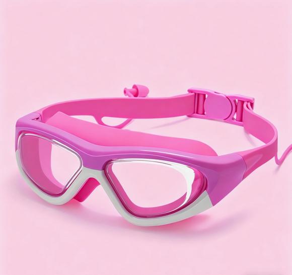 Anti Fog Swimming Goggles with Integrated Ear Plugs Adjustable Strap Silicone Seal Comfortable Fit for Adults and Kids