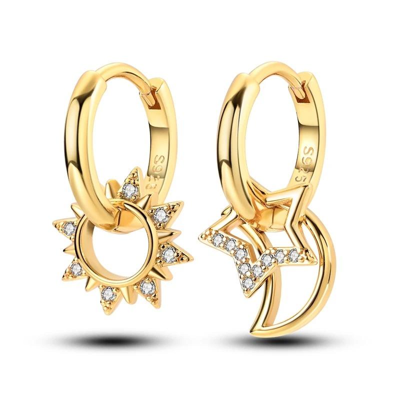 New 925 Sterling Silver Star Moon Earrings for Women Sparkling Zircon Ear Studs Luxury Romantic Fine Jewelry Gift for Girl