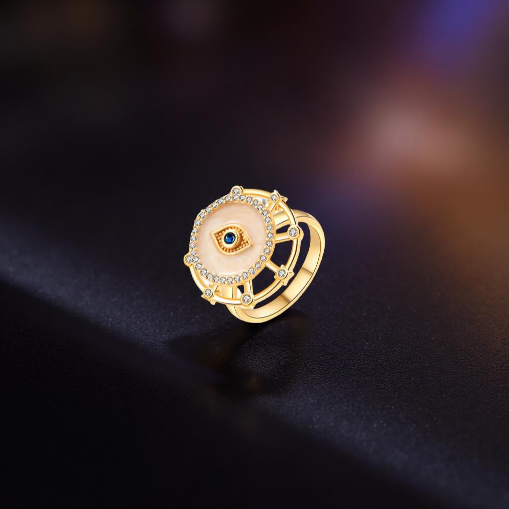 Gold Crystal Devil'S Eye Open Fidget Ring Adjustable Rotating Finger Band For Anxiety Relief Women'S Fashion Accessory