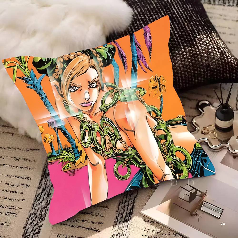 Anime JoJo's Bizarre Adventure Jolyne Cujoh Pillow Case Square Pillow Bedroom Sofa Leisure Comfort Cushion Car Home Decoration