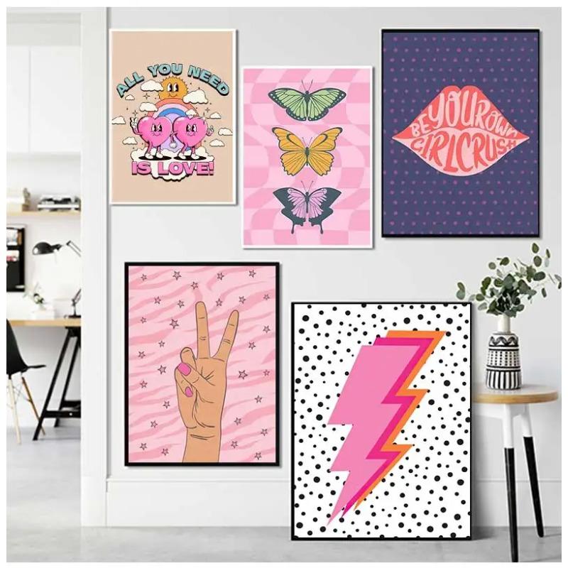 Scandinavian Minimalist Wall Art Pink Funky Quotes Vintage Butterflies Canvas Poster Print Home Bedroom Living Room Decoration