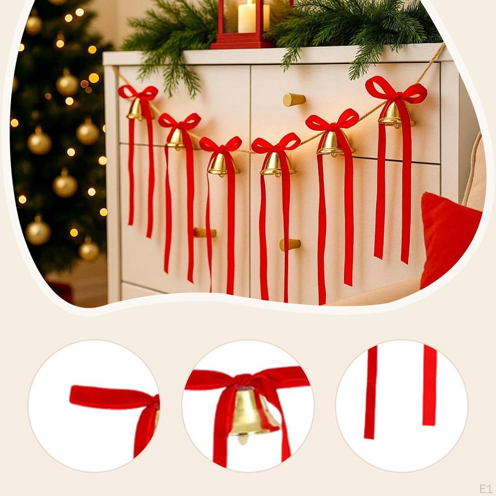 12Pcs Christmas Tree Velvet Bows with Twist Ties Decorative Ornaments Bells Garland for