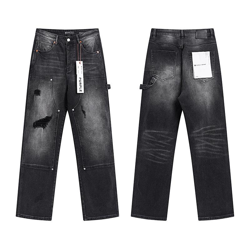 Purple Brand Ink Printing Meichao High Street Retro Ripped Casual Trend Denim Horn Pants Small Feet