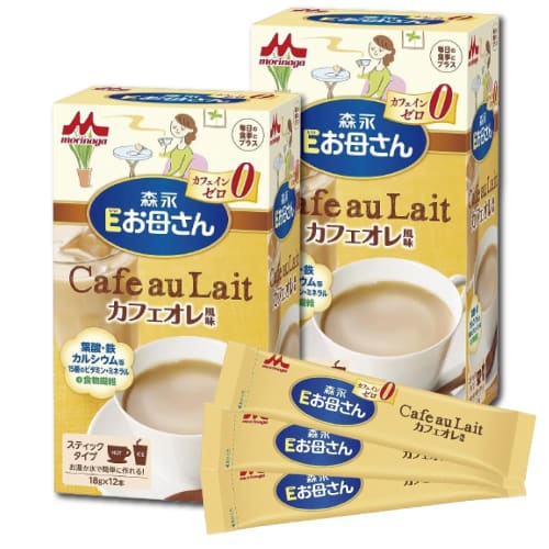 

[.co.jp Exclusive] Morinaga E-Okasan Cafe au Lait Flavor, 18g x 12 Bottles x 2 Boxes [For Pregnancy and Breastfeeding] Caffeine-Free, Folic Acid, Iron